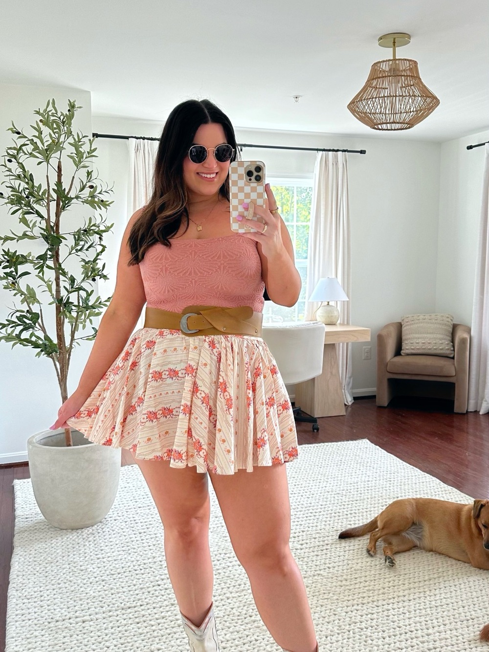 Free People Floral Circle Skirt in Cream & Coral